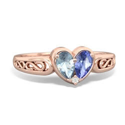 Aquamarine Filligree 'One Heart' 14K Rose Gold ring R5070