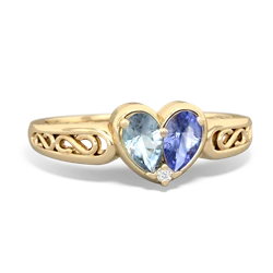 Aquamarine Filligree 'One Heart' 14K Yellow Gold ring R5070