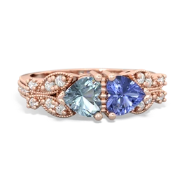 Aquamarine Diamond Butterflies 14K Rose Gold ring R5601