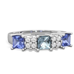 Aquamarine Three Stone Diamond Cluster 14K White Gold ring R2592