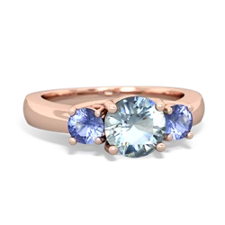 Aquamarine Three Stone Round Trellis 14K Rose Gold ring R4018