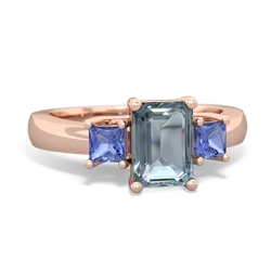 Aquamarine Three Stone Emerald-Cut Trellis 14K Rose Gold ring R4021