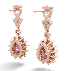 Aquamarine Halo Pear Dangle 14K Rose Gold earrings E1882