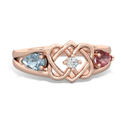 Aquamarine Hearts Intertwined 14K Rose Gold ring R5880