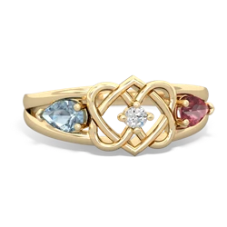 Aquamarine Hearts Intertwined 14K Yellow Gold ring R5880