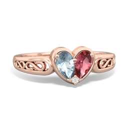 Aquamarine Filligree 'One Heart' 14K Rose Gold ring R5070