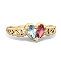 Aquamarine Filligree 'One Heart' 14K Yellow Gold ring R5070