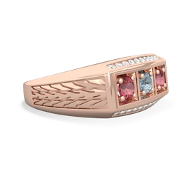 Aquamarine Three Stone Tire Tread Men's 14K Rose Gold ring R0520