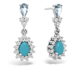 Aquamarine Halo Pear Dangle 14K White Gold earrings E1882