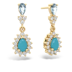 Aquamarine Halo Pear Dangle 14K Yellow Gold earrings E1882