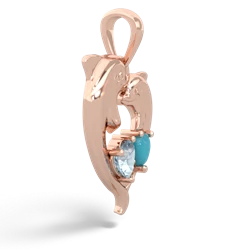 Aquamarine Dolphin Heart 14K Rose Gold pendant P5820