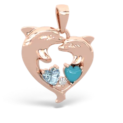 Aquamarine Dolphin Heart 14K Rose Gold pendant P5820