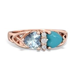 Aquamarine Celtic Knot Double Heart 14K Rose Gold ring R5040