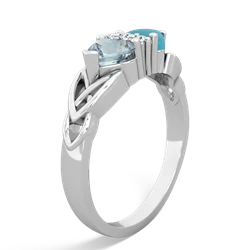 Aquamarine Celtic Knot Double Heart 14K White Gold ring R5040