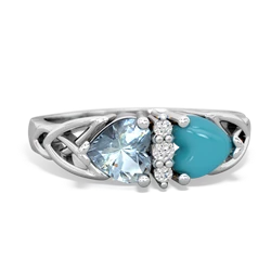 Aquamarine Celtic Knot Double Heart 14K White Gold ring R5040