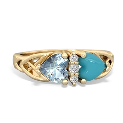 Aquamarine Celtic Knot Double Heart 14K Yellow Gold ring R5040