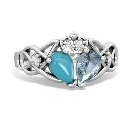 Aquamarine 'One Heart' Celtic Knot Claddagh 14K White Gold ring R5322