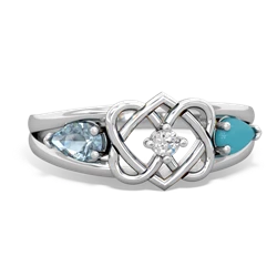 Aquamarine Hearts Intertwined 14K White Gold ring R5880