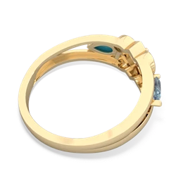 Aquamarine Hearts Intertwined 14K Yellow Gold ring R5880