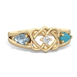 Aquamarine Hearts Intertwined 14K Yellow Gold ring R5880