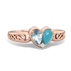 Aquamarine Filligree 'One Heart' 14K Rose Gold ring R5070