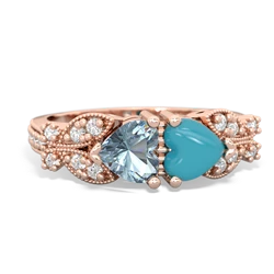 Aquamarine Diamond Butterflies 14K Rose Gold ring R5601