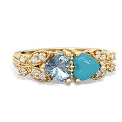 Aquamarine Diamond Butterflies 14K Yellow Gold ring R5601