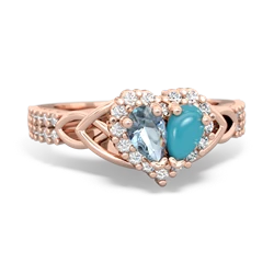 Aquamarine Celtic Knot Two Hearts As One 14K Rose Gold ring R2644HRT