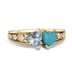 Aquamarine Heart To Heart 14K Yellow Gold ring R3342