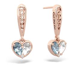 Aquamarine Filligree Heart 14K Rose Gold earrings E5070