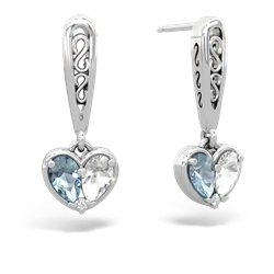 Aquamarine Filligree Heart 14K White Gold earrings E5070