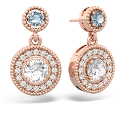 Aquamarine Halo Dangle 14K Rose Gold earrings E5319