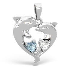 Aquamarine Dolphin Heart 14K White Gold pendant P5820