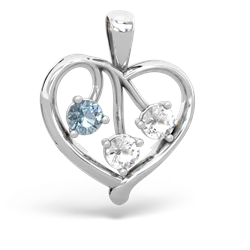 Aquamarine Glowing Heart 14K White Gold pendant P2233