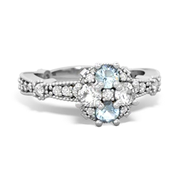 Aquamarine Sparkling Tiara Cluster 14K White Gold ring R26293RD