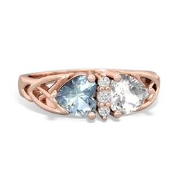 Aquamarine Celtic Knot Double Heart 14K Rose Gold ring R5040