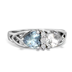 Aquamarine Celtic Knot Double Heart 14K White Gold ring R5040