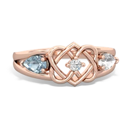 Aquamarine Hearts Intertwined 14K Rose Gold ring R5880