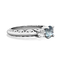 Aquamarine Art Deco Eternal Embrace Engagement 14K White Gold ring C2003