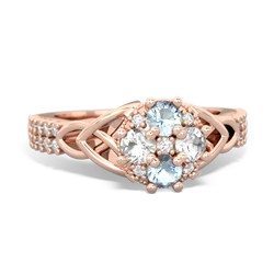 Aquamarine Celtic Knot Cluster Engagement 14K Rose Gold ring R26443RD