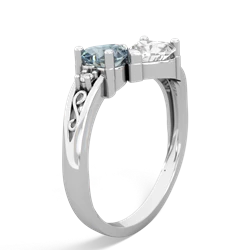 Aquamarine Snuggling Hearts 14K White Gold ring R2178