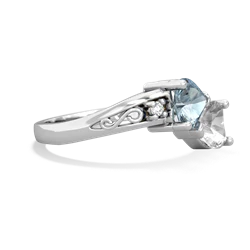 Aquamarine Snuggling Hearts 14K White Gold ring R2178