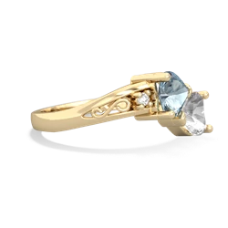 Aquamarine Snuggling Hearts 14K Yellow Gold ring R2178