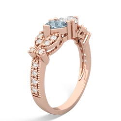 Aquamarine Diamond Butterflies 14K Rose Gold ring R5601