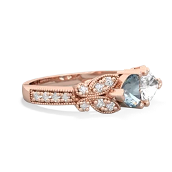 Aquamarine Diamond Butterflies 14K Rose Gold ring R5601