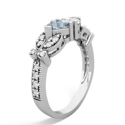 Aquamarine Diamond Butterflies 14K White Gold ring R5601