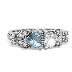 Aquamarine Diamond Butterflies 14K White Gold ring R5601