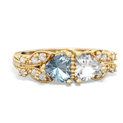 Aquamarine Diamond Butterflies 14K Yellow Gold ring R5601