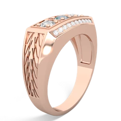 Aquamarine Three Stone Tire Tread Men's 14K Rose Gold ring R0520