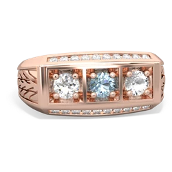 Aquamarine Three Stone Tire Tread Men's 14K Rose Gold ring R0520